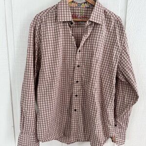 Robert Graham Neutral Checkered Grid Pattern Button Up Long Sleeve Shirt